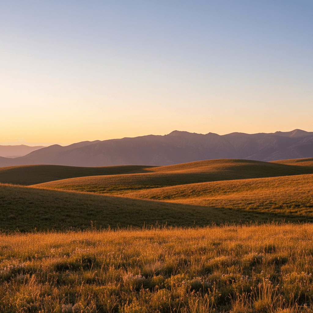 Rolling landscape at sunset with natural terrain and warm light
